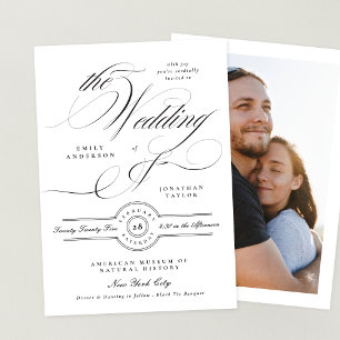 Formal Elegant Calligraphy Black Tie Photo Wedding Invitation
