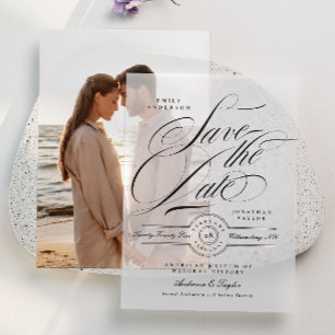 Formal Elegant Calligraphy Black Tie Save The Date Vellum Invitations