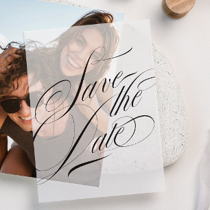 Formal Elegant Calligraphy Black Tie Save The Date Vellum Invitations