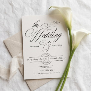 Formal Elegant Calligraphy Black Tie Wedding Invitation