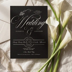 Formal Elegant Calligraphy Black Tie Wedding Invitation