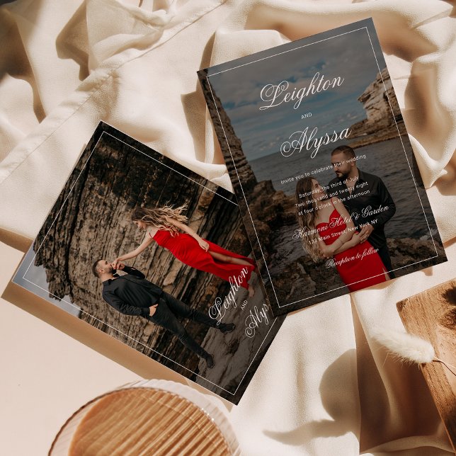 Formal Elegant Calligraphy Photo Overlay Wedding Invitation (Creator Uploaded)