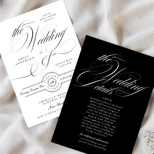 Formal Elegant Calligraphy Wedding Details Back Invitation