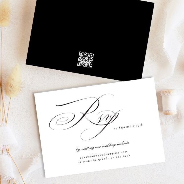 Formal Elegant Calligraphy Wedding Website QR CODE RSVP Card (Creator Uploaded)