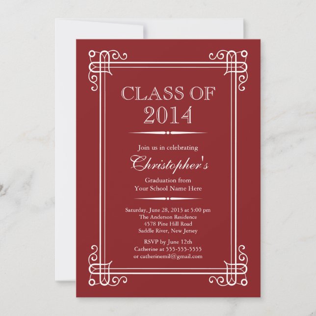 Formal Elegant Class of 2014 Graduation Party Invitation (Front)