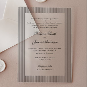 Formal Elegant Classic Black Stripes Wedding Acrylic Invitations