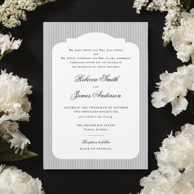 Formal Elegant Classic Black Stripes Wedding Invitation (Creator Uploaded)