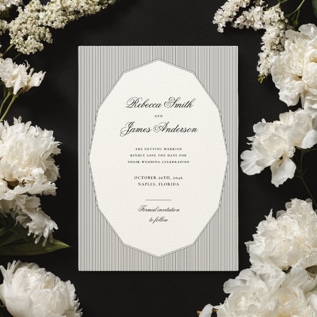 Formal Elegant Classic Black Stripes Wedding Save The Date (Creator Uploaded)