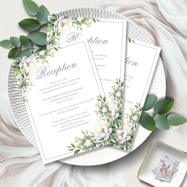 Formal Elegant Dusty Blue Floral Wedding Reception Enclosure Card (Creator Uploaded)