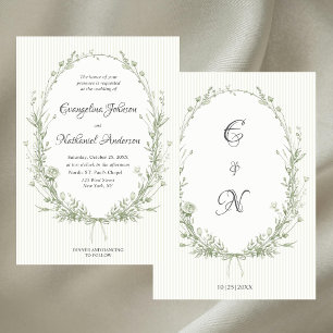 Formal Elegant Frame Stripes Roses Wedding Invitation