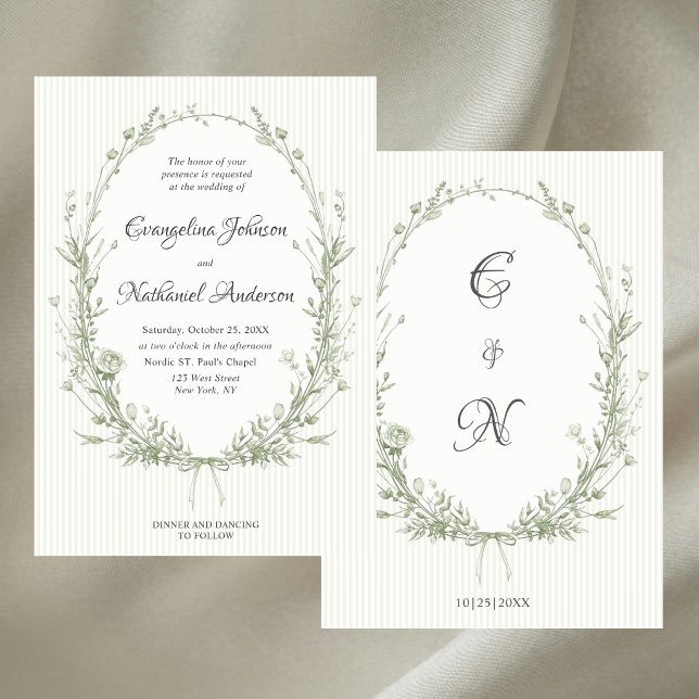 Formal Elegant Frame Stripes Roses Wedding Invitation (Creator Uploaded)