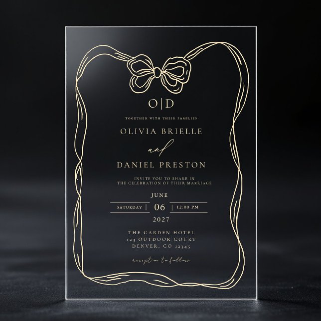Formal Elegant Gold Bow Monogram Acrylic Invitations (Creator Uploaded)