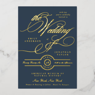 Formal Elegant Gold Calligraphy Navy Blue Wedding