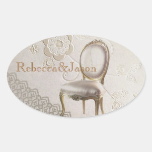 Formal elegant lace paris vintage wedding oval sticker