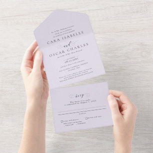 Formal elegant lilac purple classic wedding all in one invitation