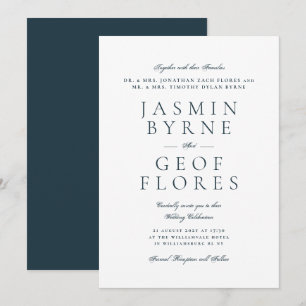 Formal Elegant Navy Blue & White Wedding Invitation