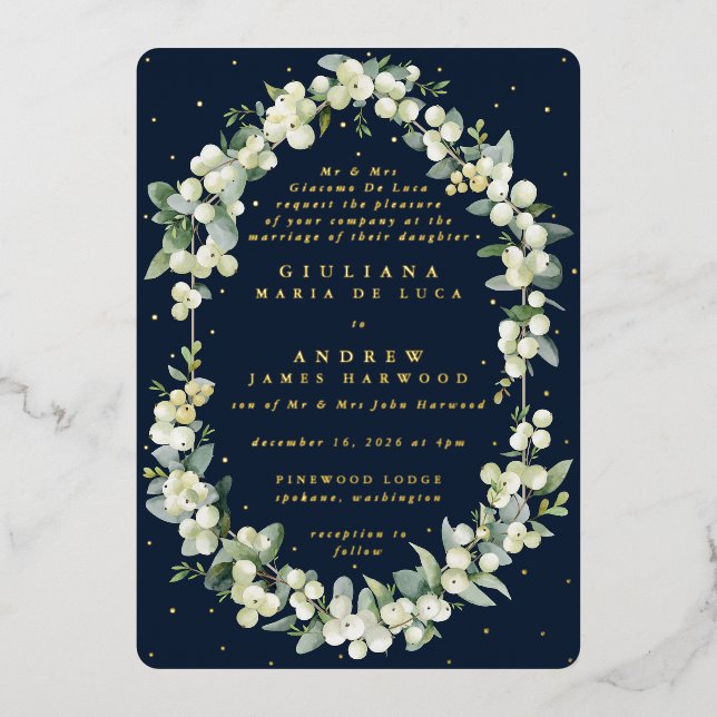 Formal Elegant Navy Snowberry+Eucalyptus Wedding (Front)