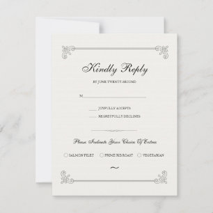 Formal Elegant RSVP Card With Meal Choice