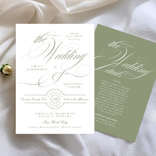 Formal Elegant Sage Green Wedding   Details Back Invitation