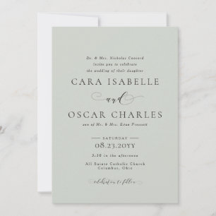 Formal elegant sage green wedding invitation