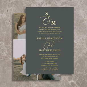 Formal Elegant Script Monogram 4 Photo Wedding