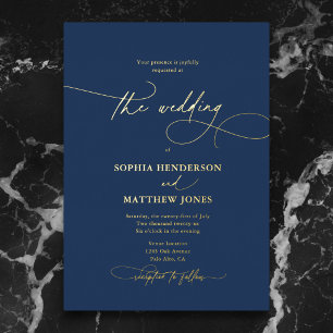 Formal Elegant Script Navy Blue Wedding