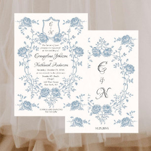Formal Elegant Script Roses Vintage Crest Wedding Invitation