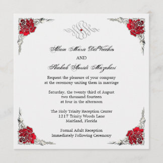 Formal Elegant Silver Accent Floral Wedding Invite