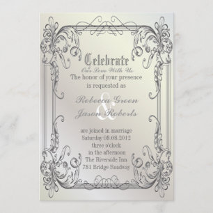 Formal elegant swirls Pearl White vintage Wedding Invitation