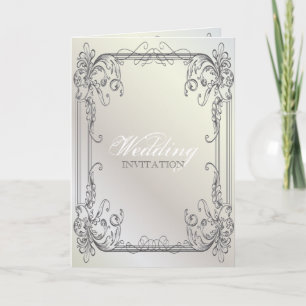 Formal elegant swirls Pearl White vintage Wedding Invitation