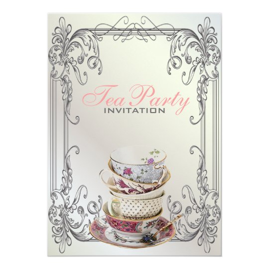 Formal elegant swirls White vintage tea party Card