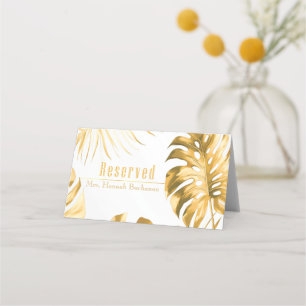Formal Elegant Trendy Gilded Gold Monstera Print  Place Card