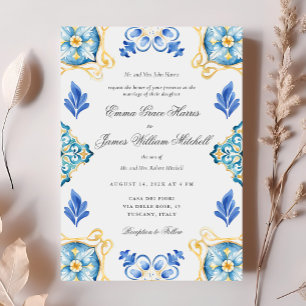 Formal Elegant Watercolor Italian Tiles Wedding Invitation
