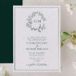 Formal Emerald Green Leafy Crest Monogram Wedding Invitation<br><div class="desc">We're loving this trendy, formal wedding invitation in emerald green! Simple, elegant, and oh-so-pretty, it features a hand drawn leafy wreath encircling a modern wedding monogram. Traditional in wording, it features the names of the parents hosting the wedding, and is personalised in elegant typography, and accented with hand-lettered calligraphy. Finally,...</div>