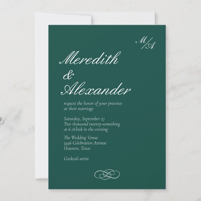 Formal Emerald Green Wedding Invitation (Front)