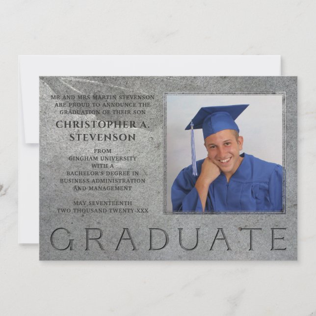 Formal Engraved Stone Graduate Photo Announcement (Front)