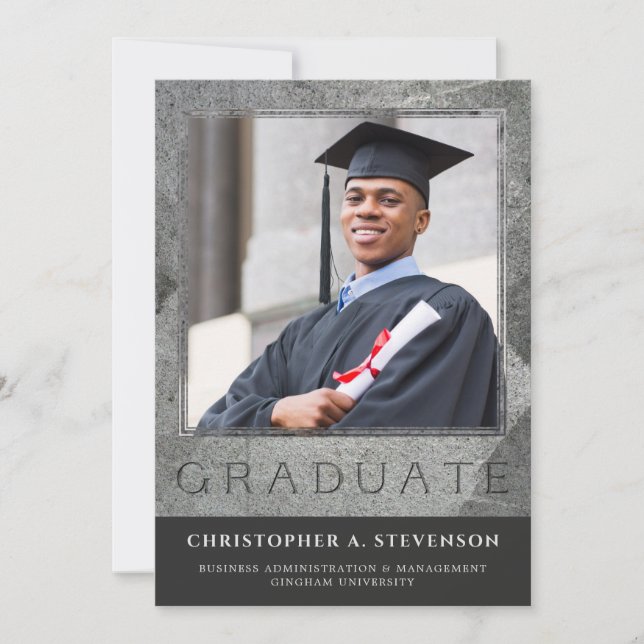 Formal Engraved Stone Photo Graduate Announcement (Front)