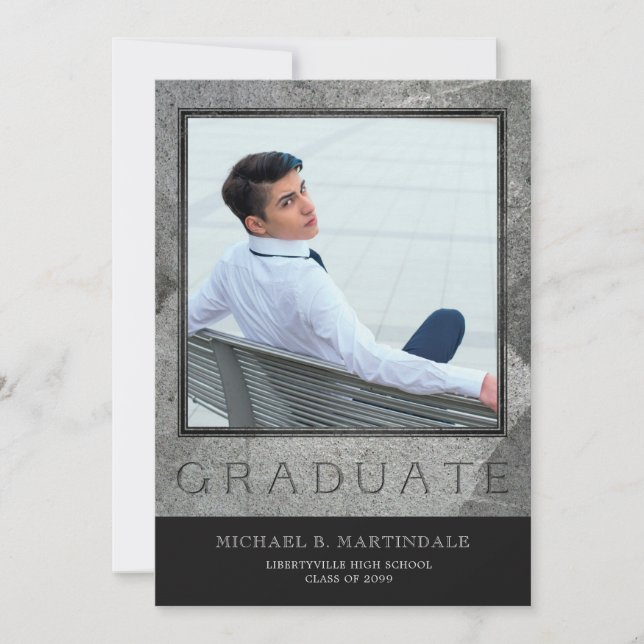 Formal Engraved Stone Two Photo Graduation Announcement (Front)