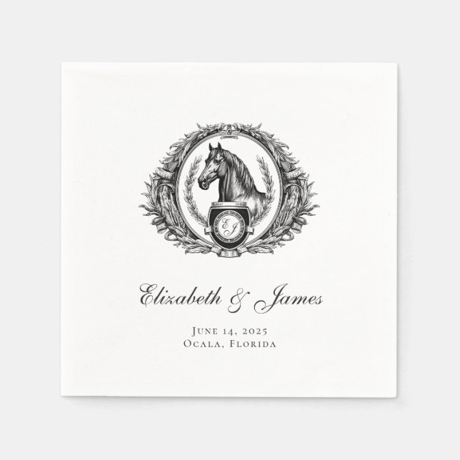 Formal Equestrian Horse Monogram Crest Wedding Napkin (Front)