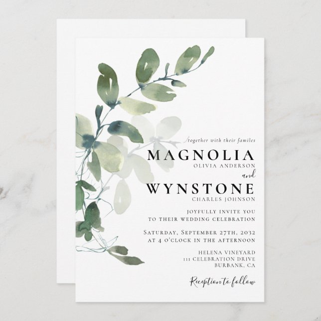 Formal Eucalyptus Greenery Wedding Invitation (Front/Back)