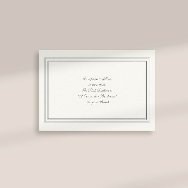 Formal Faux Embossed Frame Pearl Reception Wedding Enclosure Card (formal traditional elegant calligraphy wedding reception card faux embossed frame pearl classic)