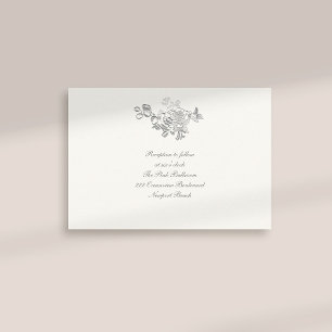 Formal Faux Embossed Peony Pearl Reception Wedding Enclosure Card