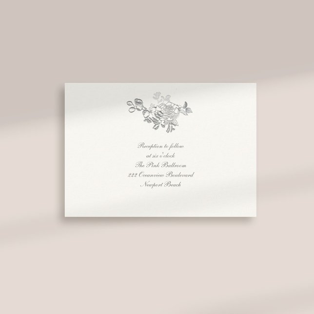 Formal Faux Embossed Peony Pearl Reception Wedding Enclosure Card (formal traditional elegant calligraphy wedding reception card faux embossed peony pearl classic)