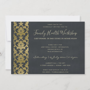 FORMAL FAUX GOLD NAVY DAMASK WORKSHOP EVENT INVITATION