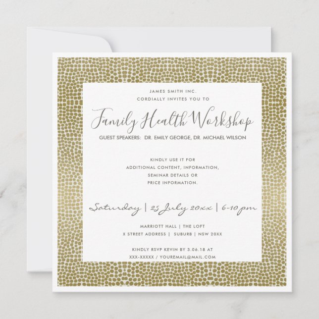 FORMAL FAUX GOLD WHITE MOSAIC DOTS WORKSHOP EVENT INVITATION (Front)