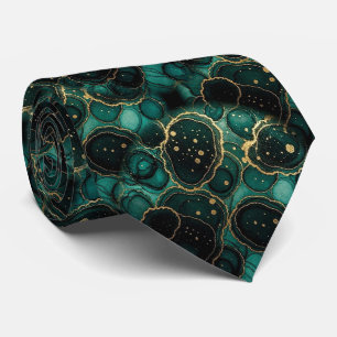 Formal Faux Silk Marble Teal + Gold Gentleman's Tie