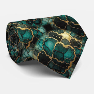 Formal Faux Silk Marble Teal + Gold Gentleman's Tie