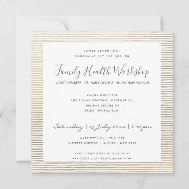 FORMAL FAUX SILVER STRIPE LINE WORKSHOP EVENT INVITATION (Front)