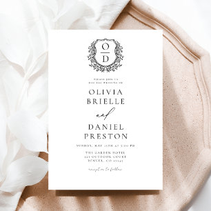 Formal Floral Crest Monogram Wedding Elegant Invitation