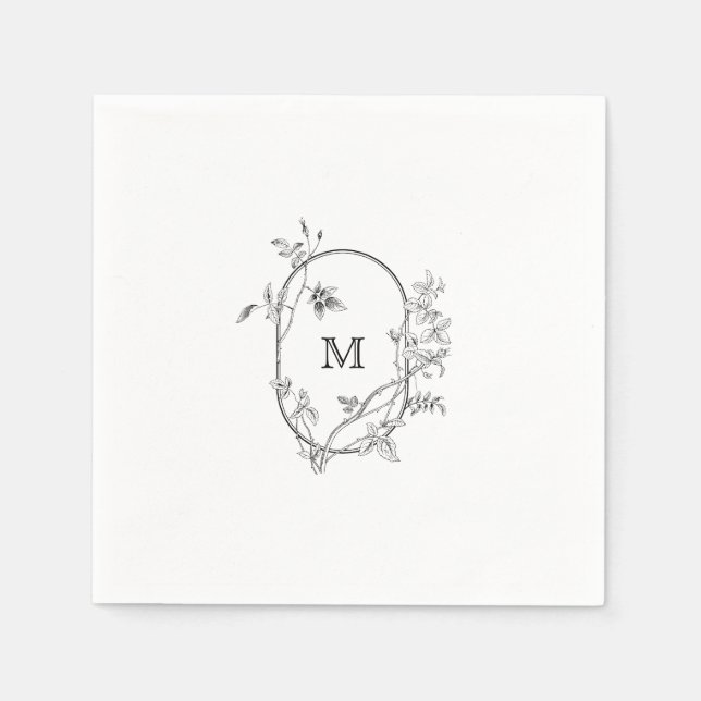 Formal Floral Crest Monogram Wedding  Napkin (Front)